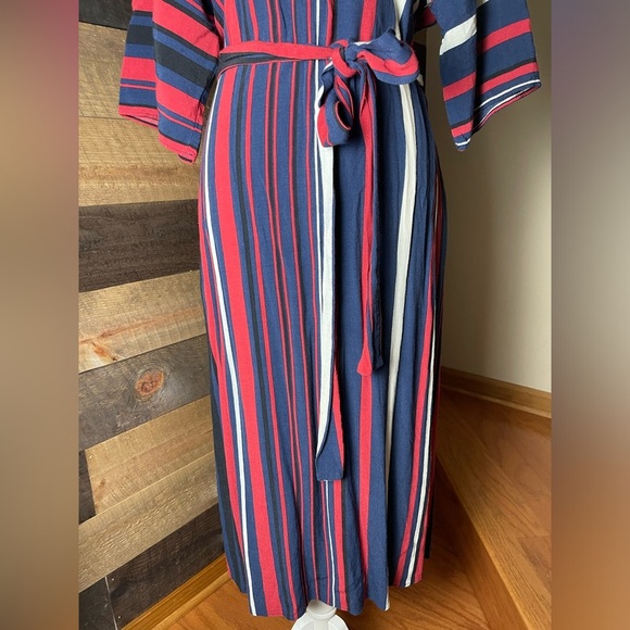 Zara Red White Blue Striped Mid Button-Up Midi Dress, Size Large - Picture 3 of 8
